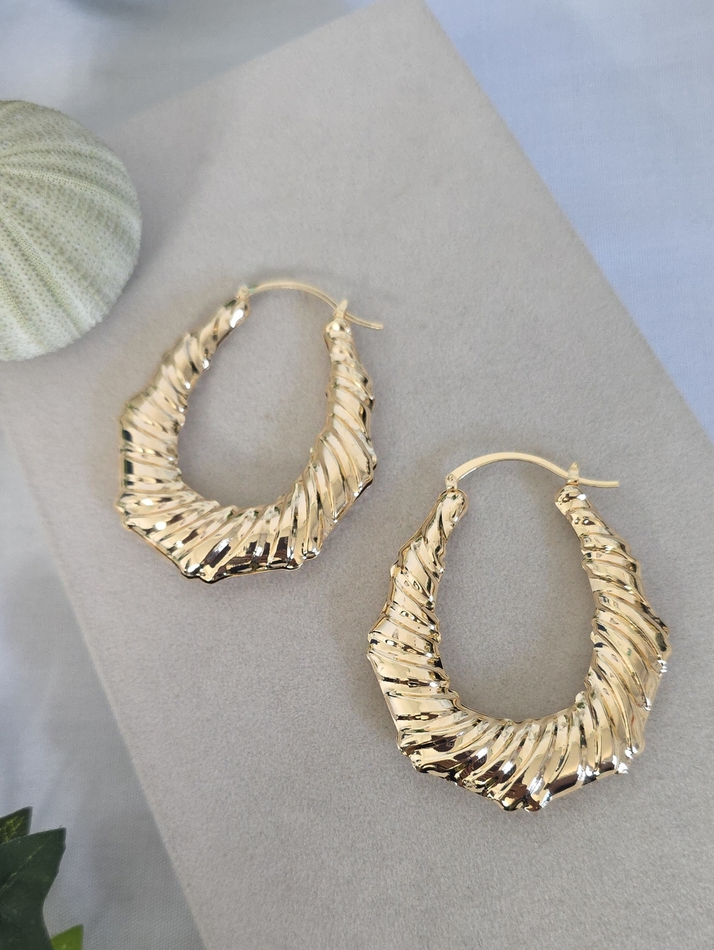 Large Statement 2" Gold Filled Oval Swirl Hoop Earrings